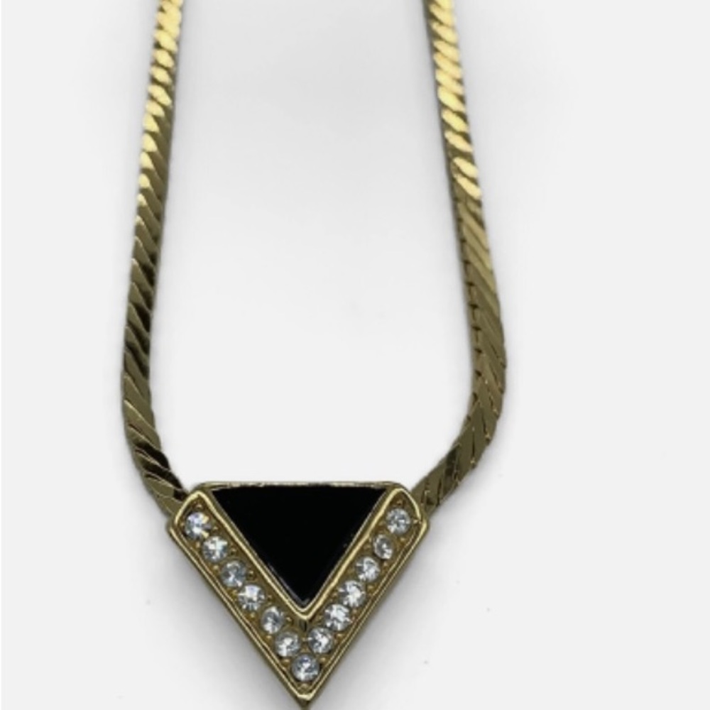 Christian Dior 90’s Vintage necklace black triangle stone with diamonds